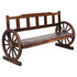 3 Seater Bench Garden Wooden Wagon Wheel Rustic With Vertical Backrest Park Seat